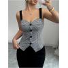 imageSOLY HUX Womens Vintage Tank Tops Button Down Houndstooth Vest Sleeveless Fitted TopBlack and White
