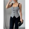 imageSOLY HUX Womens Vintage Tank Tops Button Down Houndstooth Vest Sleeveless Fitted TopBlack and White