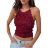 imageSOLY HUX Womens 3D Floral Backless Cami Top Y2k Vintage Vest Fairy Sleeveless Crop Camisole StreetwearSolid Burgundy