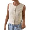 imageSOLY HUX Womens Button Down Crop Vest Waistcoat Vintage Sleeveless Crew Neck Jacket OuterwearPure Apricot