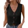imageSOLY HUX Womens Button Down Sleeveless Vest V Neck Crop Tank Tops Business Work WaistcoatPlain Black