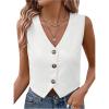 imageSOLY HUX Womens Button Down Sleeveless Vest V Neck Crop Tank Tops Business Work WaistcoatPlain White