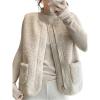 imageSOLY HUX Womens Fleece Sweater Vest Zip Up Sleeveless Sherpa Tank Top Jackets with PocketsPure Apricot