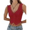 imageSOLY HUX Womens Lace Trim Deep V Neck Tank Tops Y2k Sleeveless Crop Vest Top Coquette Aesthetic ClothesPure Red