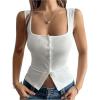 imageSOLY HUX Womens Ribbed Button Down Tank Tops Square Neck Sleeveless Summer Tight Vest ShirtsSolid White