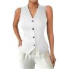 imageSOLY HUX Womens Sleeveless V Neck Button Front Blazer Vest WaistcoatPlain White