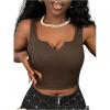 imageSOLY HUX Womens V Neck Crop Tops Basic Trendy Notched Sleeveless Slim Fit Summer Y2k Sexy Crop Tank TopPlain Brown