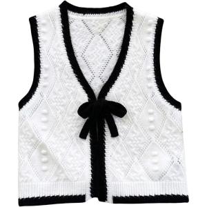 imageSOLY HUX Womens Sleeveless Sweater Vest Casual Tie Front Knitted Tank Tops Fall ClothesWhite and Black