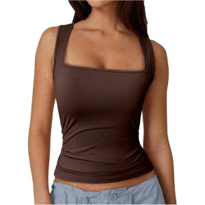 imageSOLY HUX Womens Square Neck Basic Tank Top Sleeveless Ribbed Knit Shirts Layered Vest TopsChocolate Brown