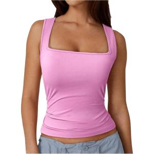 imageSOLY HUX Womens Square Neck Basic Tank Top Sleeveless Ribbed Knit Shirts Layered Vest TopsPlain Pink