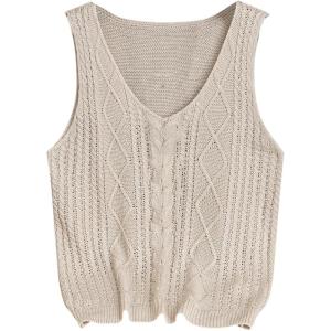 imageSOLY HUX Womens Sweater Vest Sleeveless V Neck Knitted Summer Tank Tops KnitwearSolid Apricot