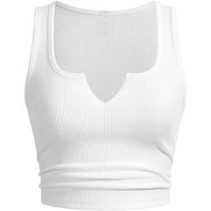 imageSOLY HUX Womens V Neck Crop Tops Basic Trendy Notched Sleeveless Slim Fit Summer Y2k Sexy Crop Tank TopPlain White