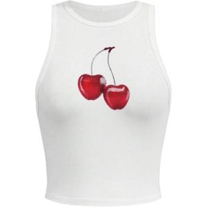 imageSOLY HUX Womens Y2k Printed Crop Top Cute Graphic Vest Summer Going Out Tank ShirtsWhite Graphic
