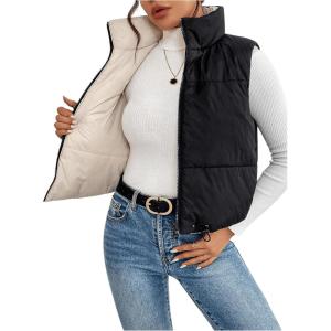 imageSOLY HUX Womens Zip Up Reversible Puffer Vest Jacket Mock Neck Sleeveless Padded Coat Winter Warm OuterwearPure Black
