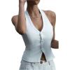 imageSOLY HUX Womens Button Down Suit Vest Halter V Neck Backless Waistcoat Sleeveless Tank TopsPure White