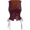 imageSOLY HUX Womens PU Leather Vest Tops Sexy Vintage Lace Up Button Down V Neck Crop Tank TopsPure Burgundy