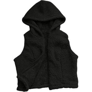 imageSOLY HUX Womens Fuzzy Vest Zip Up Sleeveless Hoodies Casual Cropped Vest JacketPure Black
