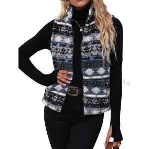 imageSOLY HUX Womens Graphic Jacket Vest Fuzzy Fleece Zip Up Cardigan Sleeveless Casual Outwear with PocketsGrey Geo