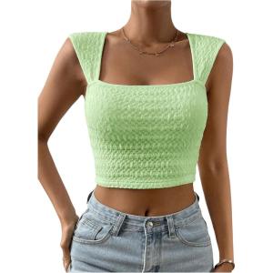 imageSOLY HUX Womens Square Neck Crop Tank Tops Going Out Slim Fit Tops Sleeveless Summer VestLime Green
