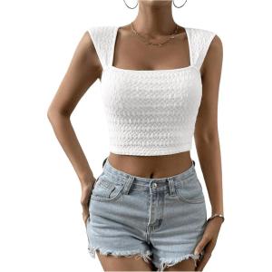 imageSOLY HUX Womens Square Neck Crop Tank Tops Going Out Slim Fit Tops Sleeveless Summer VestPlain White