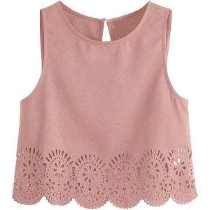 imageSOLY HUX Womens Summer Tank Tops Hollow Out Scallop Trim Sleeveless Vest Crop TopDusty Pink