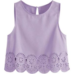 imageSOLY HUX Womens Summer Tank Tops Hollow Out Scallop Trim Sleeveless Vest Crop TopMauve Purple