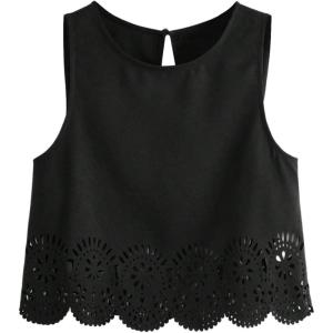 imageSOLY HUX Womens Summer Tank Tops Hollow Out Scallop Trim Sleeveless Vest Crop TopPure Black