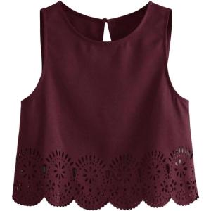 imageSOLY HUX Womens Summer Tank Tops Hollow Out Scallop Trim Sleeveless Vest Crop TopPure Burgundy