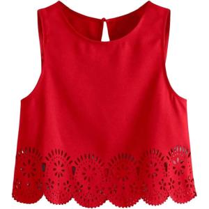 imageSOLY HUX Womens Summer Tank Tops Hollow Out Scallop Trim Sleeveless Vest Crop TopPure Red