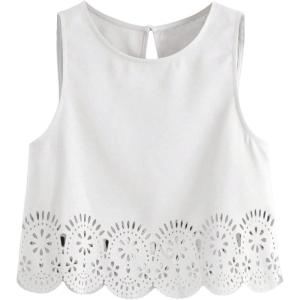 imageSOLY HUX Womens Summer Tank Tops Hollow Out Scallop Trim Sleeveless Vest Crop TopPure White