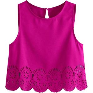 imageSOLY HUX Womens Summer Tank Tops Hollow Out Scallop Trim Sleeveless Vest Crop TopRed Violet