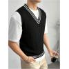 imageSOLY HUX Mens Striped Cable Knit Sweater Vest V Neck Sleeveless Casual School Sweater TopsBlack Striped