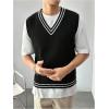 imageSOLY HUX Mens Striped Cable Knit Sweater Vest V Neck Sleeveless Casual School Sweater TopsBlack Striped