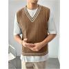imageSOLY HUX Mens Striped Cable Knit Sweater Vest V Neck Sleeveless Casual School Sweater TopsBrown Striped