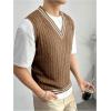 imageSOLY HUX Mens Striped Cable Knit Sweater Vest V Neck Sleeveless Casual School Sweater TopsBrown Striped