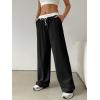 imageSOLY HUX Womens Drawstring Elastic Waist Wide Leg Pants Color Block Long Pants with PocketsBlack and White