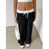 imageSOLY HUX Womens Drawstring Elastic Waist Wide Leg Pants Color Block Long Pants with PocketsBlack and White