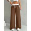 imageSOLY HUX Womens Drawstring Elastic Waist Wide Leg Pants Color Block Long Pants with PocketsBrown and White