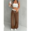 imageSOLY HUX Womens Drawstring Elastic Waist Wide Leg Pants Color Block Long Pants with PocketsBrown and White