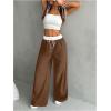 imageSOLY HUX Womens Drawstring Elastic Waist Wide Leg Pants Color Block Long Pants with PocketsBrown and White