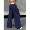 imageSOLY HUX Womens Drawstring Elastic Waist Wide Leg Pants Color Block Long Pants with PocketsDark Blue and White