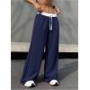 imageSOLY HUX Womens Drawstring Elastic Waist Wide Leg Pants Color Block Long Pants with PocketsDark Blue and White