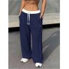 imageSOLY HUX Womens Drawstring Elastic Waist Wide Leg Pants Color Block Long Pants with PocketsDark Blue and White
