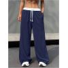 imageSOLY HUX Womens Drawstring Elastic Waist Wide Leg Pants Color Block Long Pants with PocketsDark Blue and White