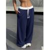 imageSOLY HUX Womens Drawstring Elastic Waist Wide Leg Pants Color Block Long Pants with PocketsDark Blue and White