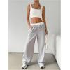 imageSOLY HUX Womens Drawstring Elastic Waist Wide Leg Pants Color Block Long Pants with PocketsGrey and White