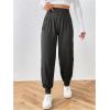 imageSOLY HUX Womens Elastic High Waisted Casual Joggers Pants with PocketsPlain Dark Grey