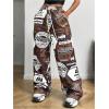 imageSOLY HUX Womens Graphic Baggy Pants Drawstring High Waisted Baggy Sweatpants with Pocket StreetwearCoffee Brown