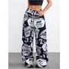 imageSOLY HUX Womens Graphic Baggy Pants Drawstring High Waisted Baggy Sweatpants with Pocket StreetwearDark Blue