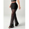 imageSOLY HUX Womens Lace Sheer Flare Leg Pants Elastic Waist Bell Bottom Long TrousersPure Black